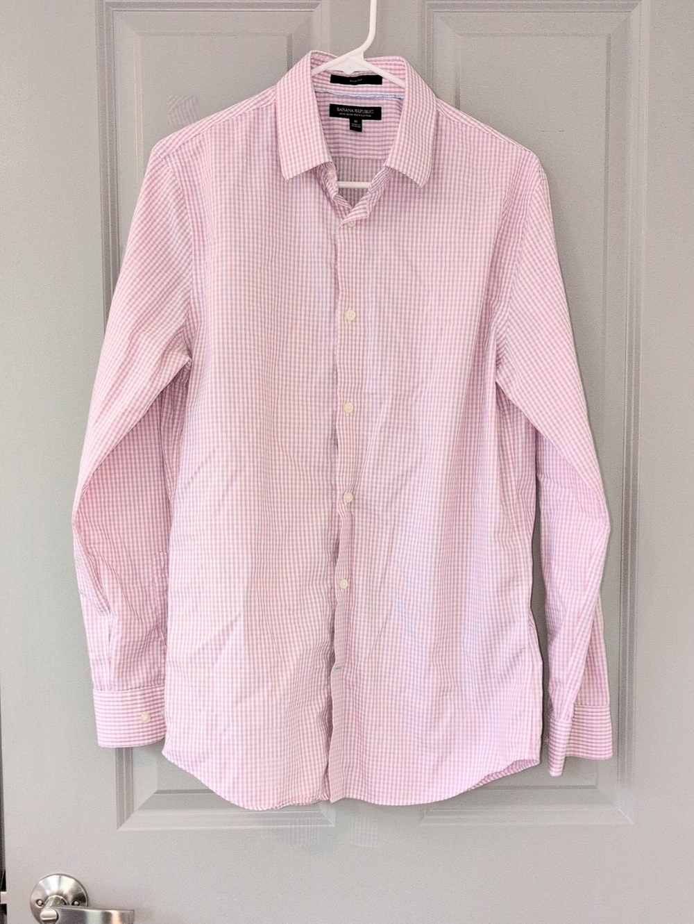 Banana Republic Pink Gingham Long-Sleeve Dress Shirt